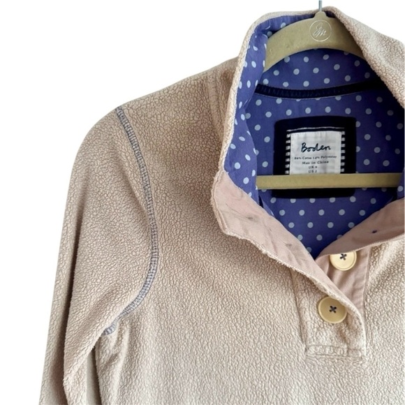 Boden Fleece Pullover Hiking Outdoor Layer Athletic Beige Purple Polka Dot XS - Picture 4 of 9